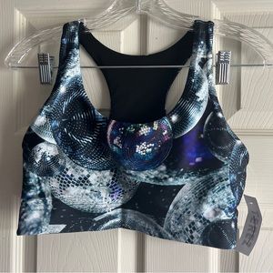 TEREZ SZ Small Disco Fever Disco Ball All Over Print Racerback Sports Bra NWT